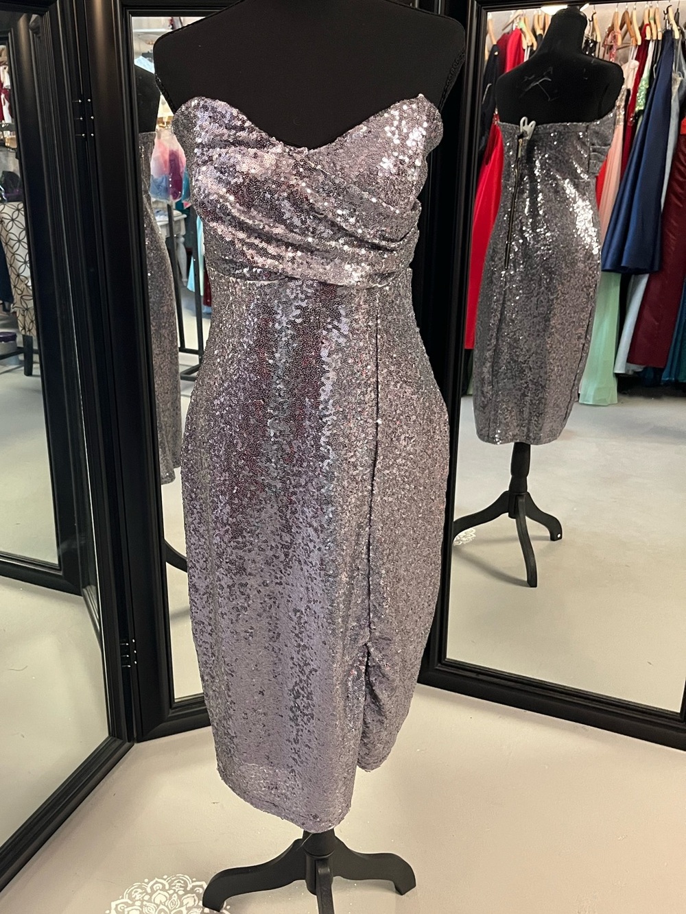 Charlotte Russe Strapless Silver Sequin Midi Dress
